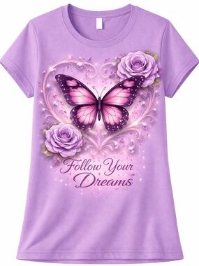 Girls Lavender "Follow Your Dreams" Butterfly Graphic Tee